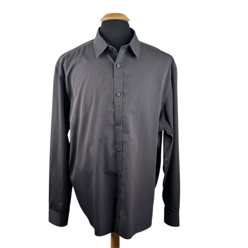 Untuckit Mens Gray Classic Business Casual Button Down Long.Sleeve Shirt XXL